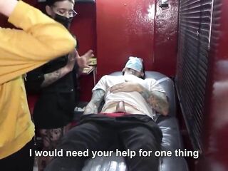 Shlong piercing with a pleased ending! Trio with Mei Pain & John Lemon