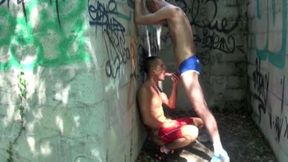 twink fucked in exhib outdoor by a policeman in slip