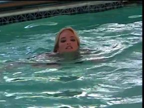 Guy licks, fingers and fucks blonde girl by the pool