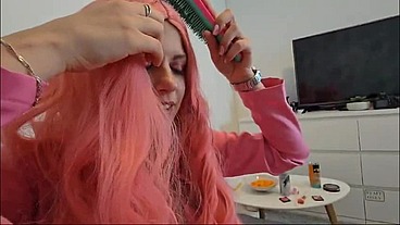 Perverse pink fetish couple enjoys naughty nylon foot sex games!