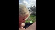 Blowjob raw energy on outdoor picnic bench