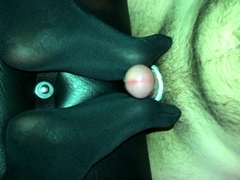 Brunette with foot fetish rubs big dick with her feet in POV