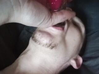 Choking his lustful doxy booty with my giant pink knob!!