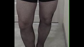 Flat chastity and high heels. Sissy has to practice being a woman all the time. #sissy #chastity #stockings