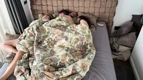 Morning Sex with Blond Big MILF with Big Tits, FFM Treesome, Hot Cumkiss in the End