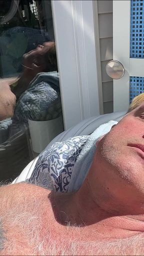 Hunk Stepdaddy Bear Naked Sunbathing in the Veranda 1