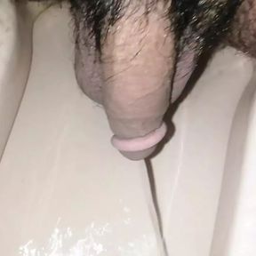 Fresh morning pissing squirt hairy cock bathroom