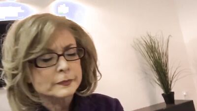 Lusty mature blonde in sexy lingerie ravaged by two younger black guys