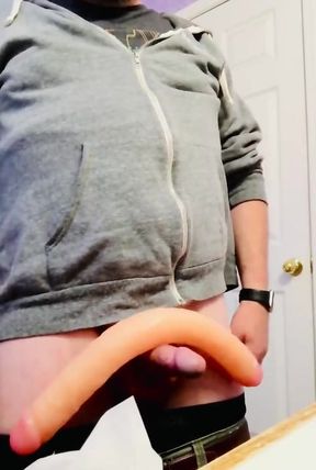 Comparing his little peanut to a big fat juicy dildo