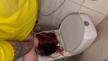 Flashing head in toilet, piss on hair, facefuck with cum in throat (humiliation)