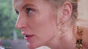 Corporate blonde Mona Wales spanks stepsister Ashley Lane in bathroom then gives her face sitting while Tommy anal fucking her with big cock