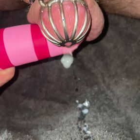 Micro chastity cage cum shot POV