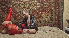 Russian Floozy Wife Masturbates Butt with Dildo