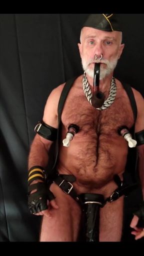 Stepdad Playing with Strap-on While Smoking His Pipe