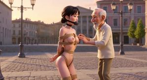 Public Rope Bondage - Old Man Caressing Desperate &amp; Wet Woman