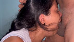 Deep throat with cum in the homemade mouth