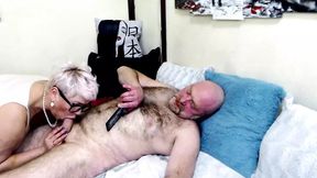 Blonde bombshell rides big cock&#x1F346; &mdash;  blows bald dude then gets facial cumshot