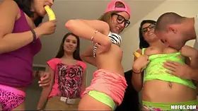Gang of 4 teenie bitches embark a huge orgy at a building party