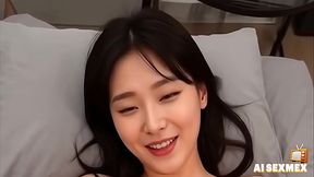 3D AI babe w/ big boobs fucks herself in sexy outfit