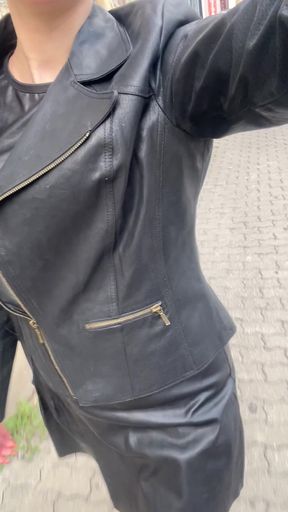 Leather jacket and black leather pants