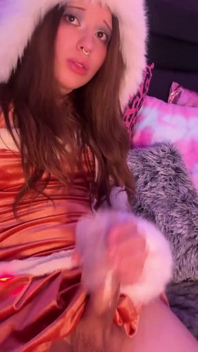 Christmas Trans Girl Jerks and Cums Using a Fleshlight Quickshot   Clip 1