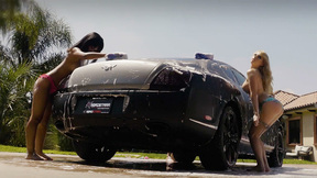 Hot big round ass STEPMOM babes looks bombshell during car wash for the Playboy