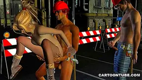 Blonde Seductress Gets Double Team Hard Action Outdoors With Construction Guys