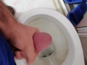 Young Male Masturbates and CUMS in Toilet Almost Caught