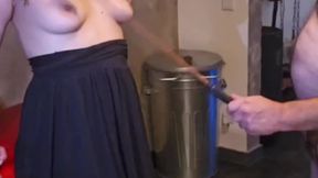 Testing tools on my tits and front for my training in BDSM appartment