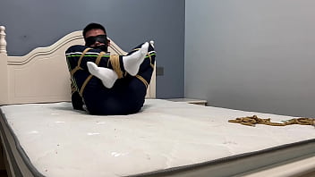 Asian boy in white socks and Ebi-position bondage