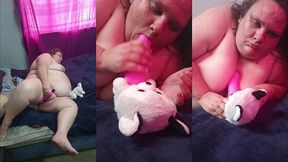 solo milf stacy masterbate with pink vibrator , teddybear gets a blowjob