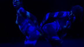 psycholdelic scene with two hot lesbians fucking in blue