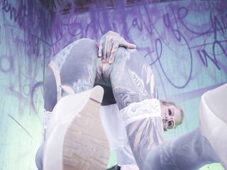 Tattood Angel with Glasses and Buttplug Fucks a Tattooed Schlong, DP, Facial