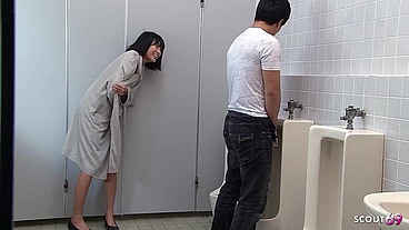 Small Tits Slim Japanese nymphomanaic Teen seduce Stranger to Uncensored Fuck on Public Toilet