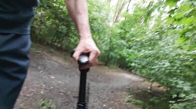Big dick stranger jerks off from the bike ride and pisses cum in panties