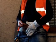 Bear jerks off quickly during his lunch break at work risking getting caught. 😱😳💦