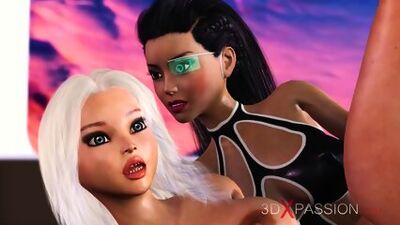Blonde teen dominated by futanari android babe with massive cock in 3D cartoon
