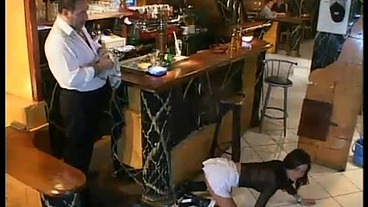 Horny Waitress Thalia Screws Two Customers and the Boss