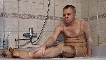 Quickie Self Satisfaction in Shower in nude lingerie