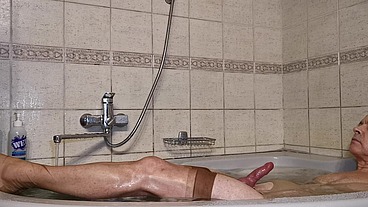 Quickie Self Satisfaction in Shower in nude lingerie
