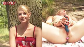 Blonde German student Isabella wanks her pierced pussy in the park