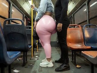 "Balaclava big beautiful woman Gets Butt in Constricted Shiny Pink Panties - Public Bus"
