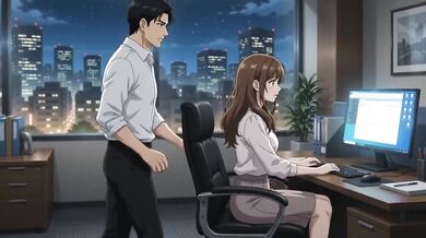 Late night boss fucks futanari secretary creampie loud moaning