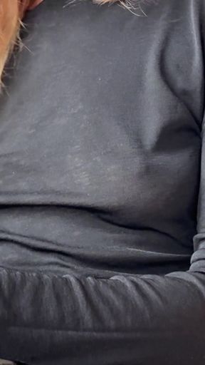 Feeling horny while my nipple piercings are glittering through my semi sheer blouse in a public caffe   Clip 1