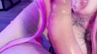 Close Up Languid Slobbery Throat Romantic Gentle Blowjob Cumshot In Mouth