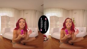 Solo MILF with tattoos, Red Fox is masturbating, in VR