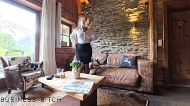 office business woman surprises boss at his summerhouse with secret affair sex