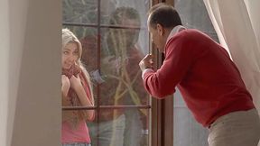 Perv old neighbor hunted and stretched young blonde with a hard stick