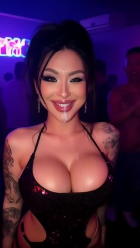 bukkake, facial, gooned porn, a nasty Japanese Slut, video created by AI
