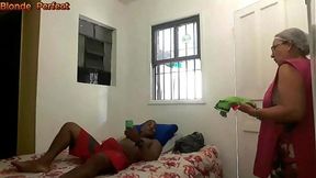 My step son's friend who was playing video games with him in the living room came up to my room and saw me taking a shower, I couldn't resist and ended up having sex with him